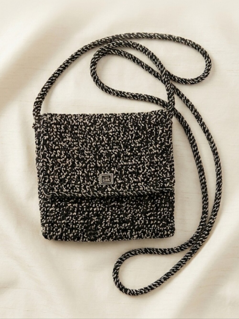 The Sak Black & White Woven Flap Mini Crossbody
